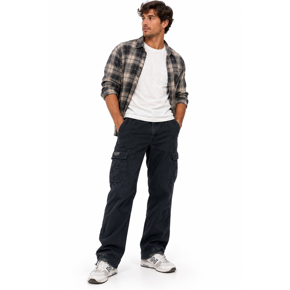 Wrangler Cargo Pants Mens 32x34 Black Flannel Lined Distressed Thrashed Workwear
